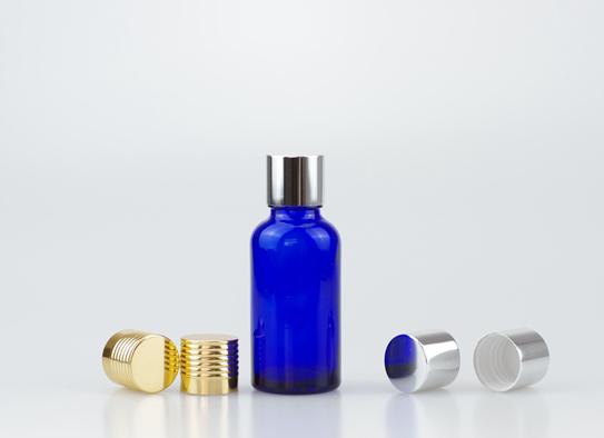 30ml Blue Glass Bottle com 18-415 Glossy Aluminium Cap For Cosmetic Oil