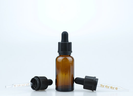 30ml Amber Glass Bottle com 18-415 Spaced Striped TE CRC Dropper Cap